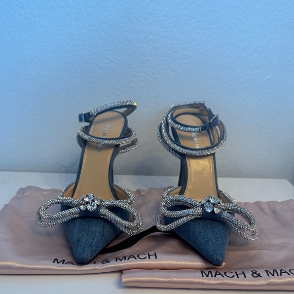 MACH & MACH Shoes - MACH & MACH Denim and Silver Bow Heels